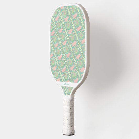 Groen roze Boho Floral Folk Pattern Personalized Pickleball Paddle (Links)