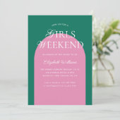 Groen Roze Boog Meisjes Weekend Bachelorette Party Kaart (Staand voorkant)