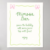 Groen Roze Bow Lijst Handgeschreven Mimosa Bar Poster (Voorkant)