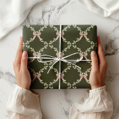 Groen Roze Bow Trellis Cadeaupapier