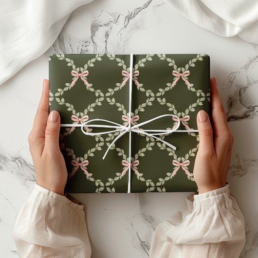 Groen Roze Bow Trellis Cadeaupapier