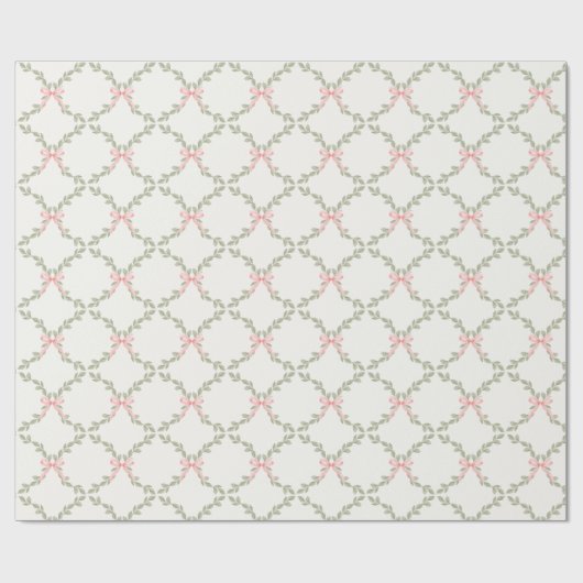 Groen Roze Bow Trellis Cadeaupapier (Vlak)