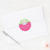 Groen roze bruidmonogram Damask Seal Ronde Sticker (Envelop)