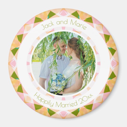 Groen Roze Bruiloft Keepsake Foto Gift Magneet (Voorkant)
