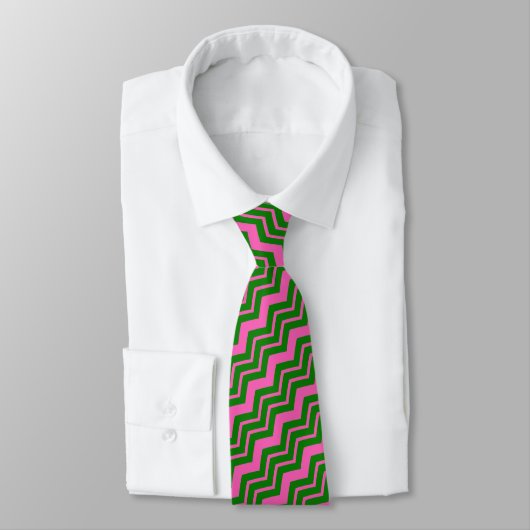 Groen Roze Chevron Zigzag Design  Stropdas (Gebonden)
