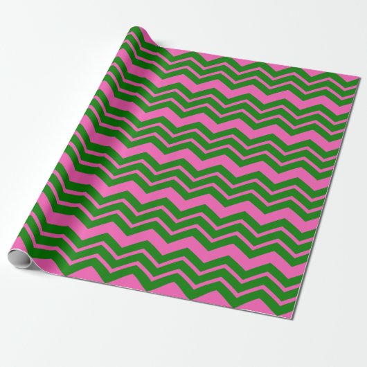 Groen Roze Chevron Zigzag Ontwerp  Cadeaupapier (Uitgerold)
