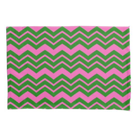 Groen Roze Chevron Zigzag Ontwerp  Kussensloop (Voorkant)