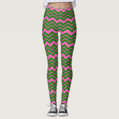 Groen Roze Chevron Zigzag Ontwerp  Leggings (Voorkant)