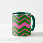 Groen Roze Chevron Zigzag Ontwerp  Mok (Voorkant rechts)