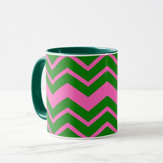 Groen Roze Chevron Zigzag Ontwerp  Mok (Voorkant links)