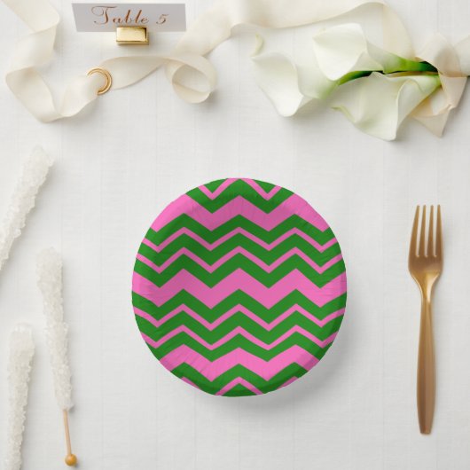 Groen Roze Chevron Zigzag Ontwerp  Papieren Kommen (Huwelijk)