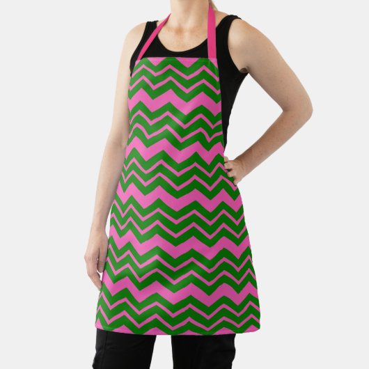 Groen Roze Chevron Zigzag Ontwerp  Schort (Insitu)