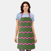 Groen Roze Chevron Zigzag Ontwerp  Schort (Gedragen)