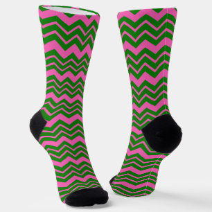 Groen Roze Chevron Zigzag Ontwerp Sokken