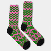 Groen Roze Chevron Zigzag Ontwerp Sokken (Rechts)