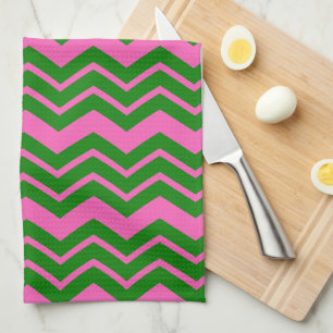 Groen Roze Chevron Zigzag Ontwerp  Theedoek