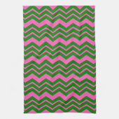 Groen Roze Chevron Zigzag Ontwerp Theedoek (Verticaal)