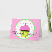 Groen Roze Cupcake Polka Dots Verjaardag Dank u Kaart (Voorkant)
