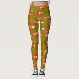 Groen Roze Dansende Harten LOving Paren Valentijn Leggings
