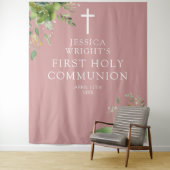 Groen Roze Eerste Heilige Communie Foto Achtergron Wandkleed (In situ)