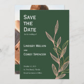 Groen Roze en Gouden Blad Bruiloft Save the Date Kaart (Voorkant / Achterkant)