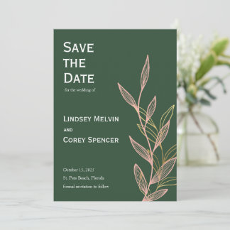 Groen Roze en Gouden Blad Bruiloft Save the Date Kaart