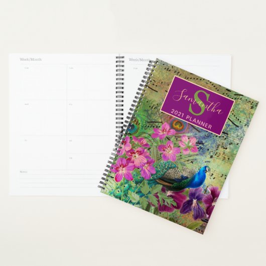  Groen, roze en goudflorje Peacock Planner (Display)