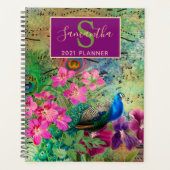  Groen, roze en goudflorje Peacock Planner (Voorkant)