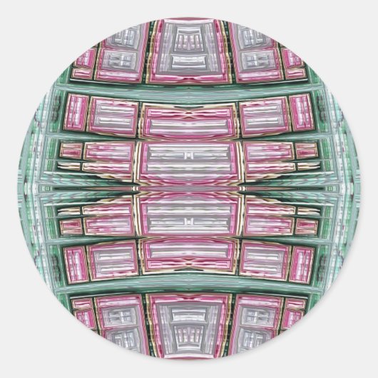 ~ Groen Roze en Wit Fractal ~ Ronde Sticker (Voorkant)