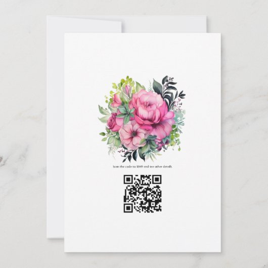 Groen, Roze en Zwart Bloemen Herfst Bruiloft Kaart (Achterkant)