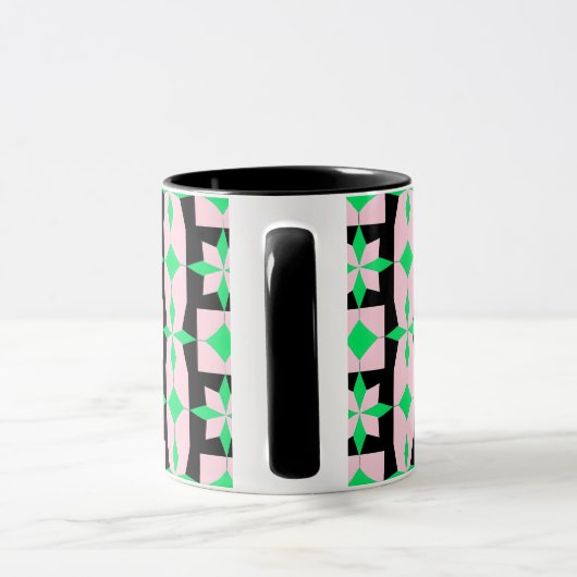 Groen, roze en zwart geometrisch ontwerp mok (Handvat)
