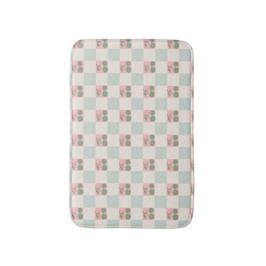 Groen Roze Esthetische Kersen Geruite Y2K Patroon Badmat (Voorkant Verticaal)