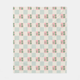 Groen Roze Esthetische Kersen Geruite Y2K Patroon Fleece Deken