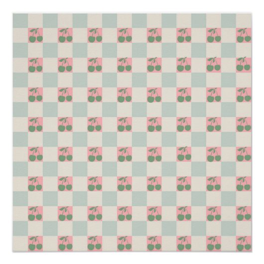 Groen Roze Esthetische Kersen Geruite Y2K Patroon Perfect Poster (Voorkant)