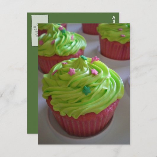 Groen Roze feestdouche Cupcakes Briefkaarten (Voorkant / Achterkant)