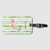 Groen roze flamingo bagagelabel (Voorkant (horizontaal))