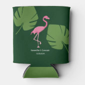 Groen Roze flamingo Naam Bestemming Bruiloft Blikjeskoeler (Voorkant)