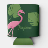 Groen Roze flamingo Naam Bestemming Bruiloft Blikjeskoeler (Achterkant)