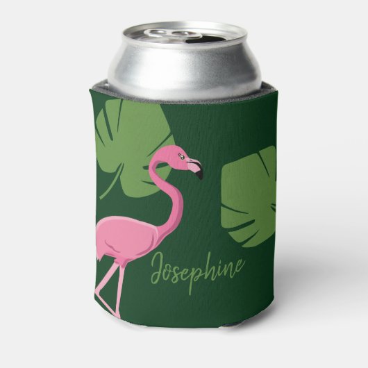 Groen Roze flamingo Naam Bestemming Bruiloft Blikjeskoeler (Blikje Achterkant)