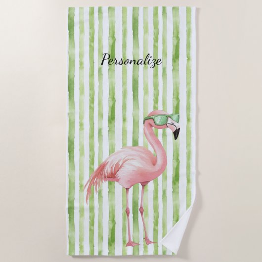 Groen roze flamingo strandlaken (Voorkant)