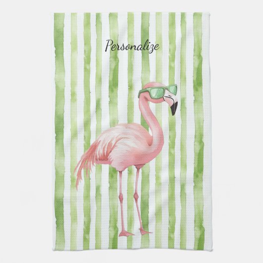 Groen roze flamingo theedoek (Verticaal)