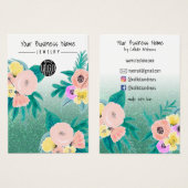 Groen roze Floral Glitter Logo Display Visitekaartje (Voorkant /achterkant)