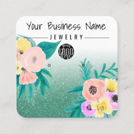 Groen roze Floral Glitter Logo Earning Display Vierkante Visitekaartje