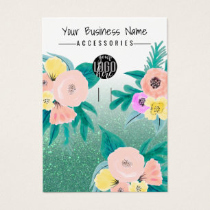 Groen roze Floral Glitter Logo Sleutelhanger Displ Visitekaartje