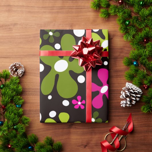 Groen & roze funky bloemen inpakpapier (Feestdagen Geschenken)