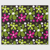 Groen & roze funky bloemen inpakpapier (Vlak)