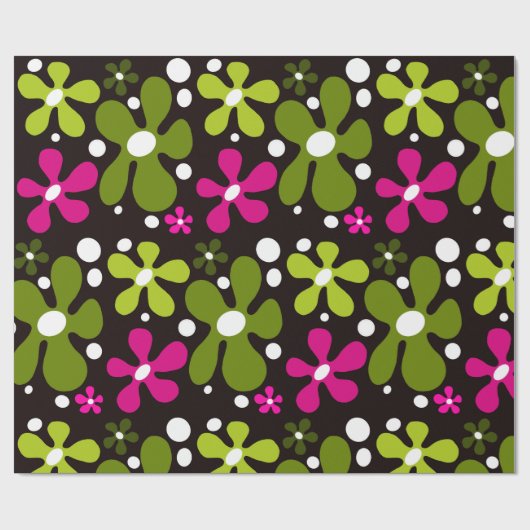 Groen & roze funky bloemen inpakpapier (Vlak)