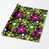 Groen & roze funky bloemen inpakpapier (Uitgerold)