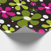 Groen & roze funky bloemen inpakpapier (Hoek)