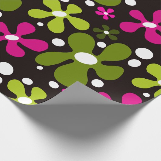 Groen & roze funky bloemen inpakpapier (Hoek)